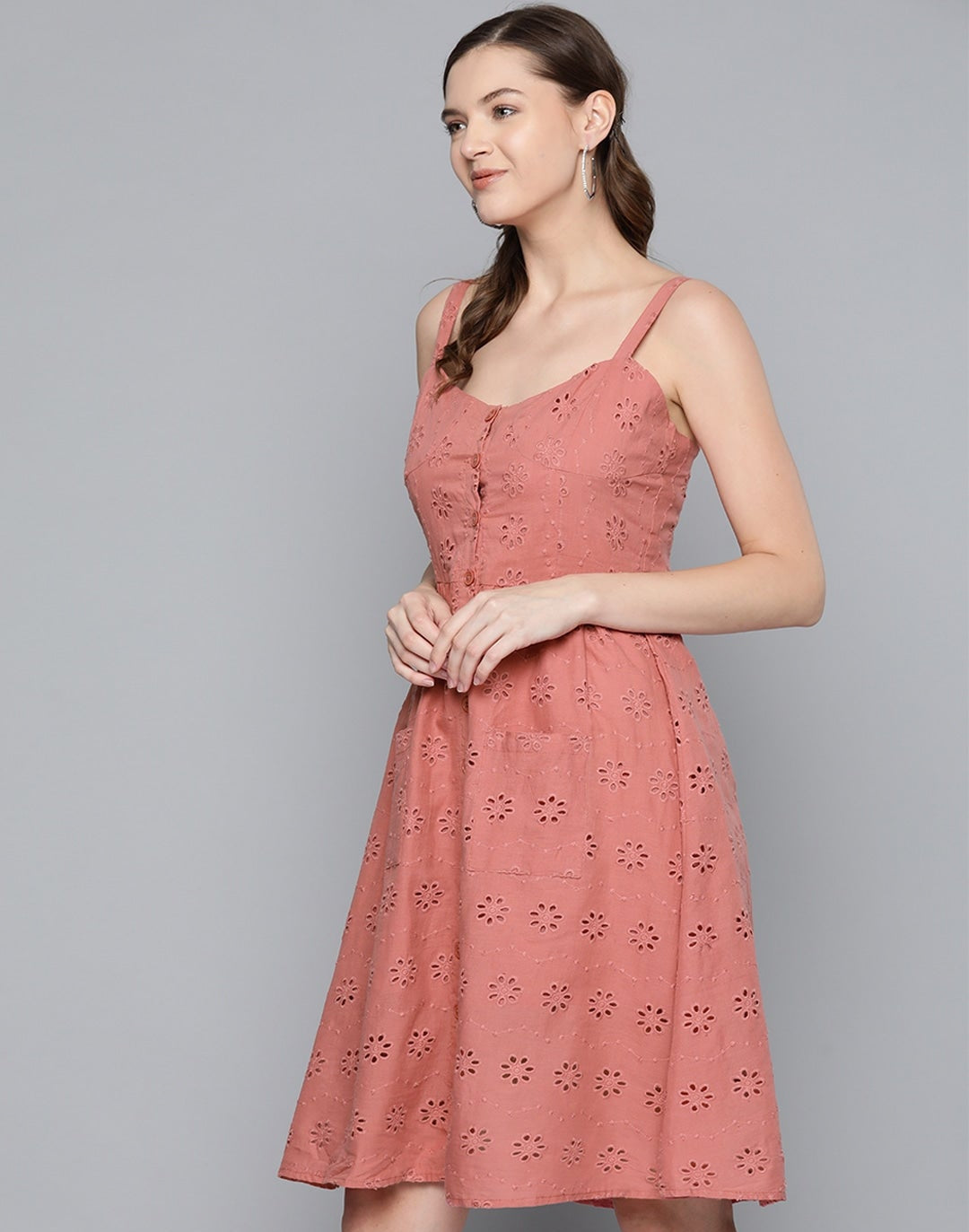 Baked Pink Strappy Front Button Dress