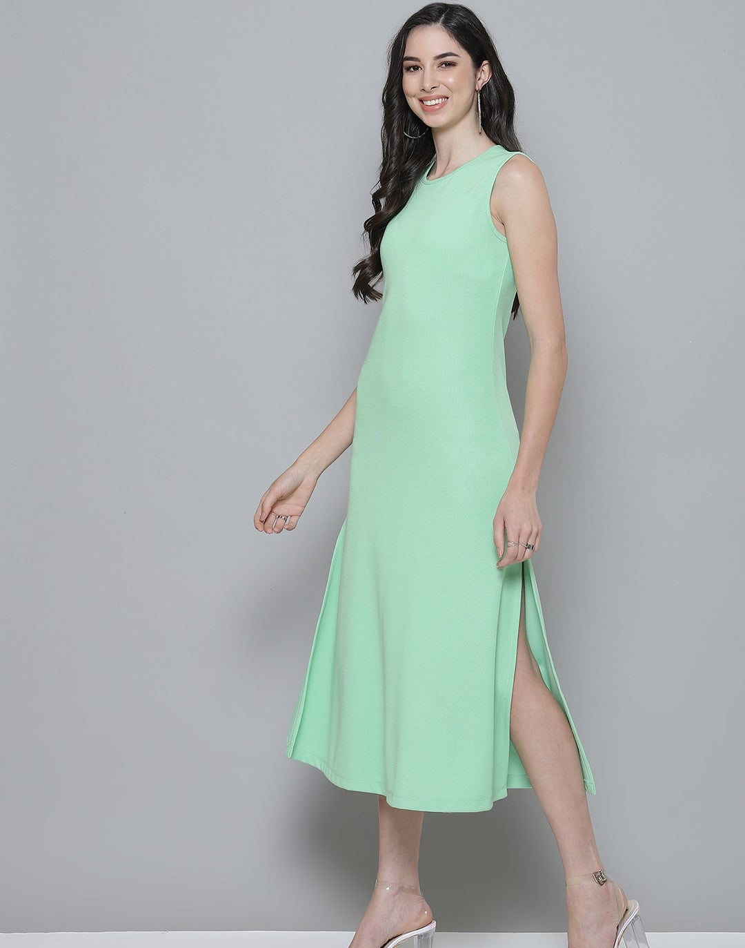 Mint Green Rib A-Line Maxi Dress