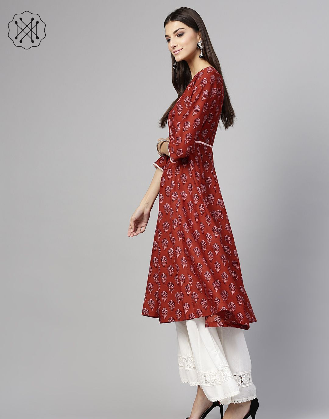 Red Floral Piping Anarkali