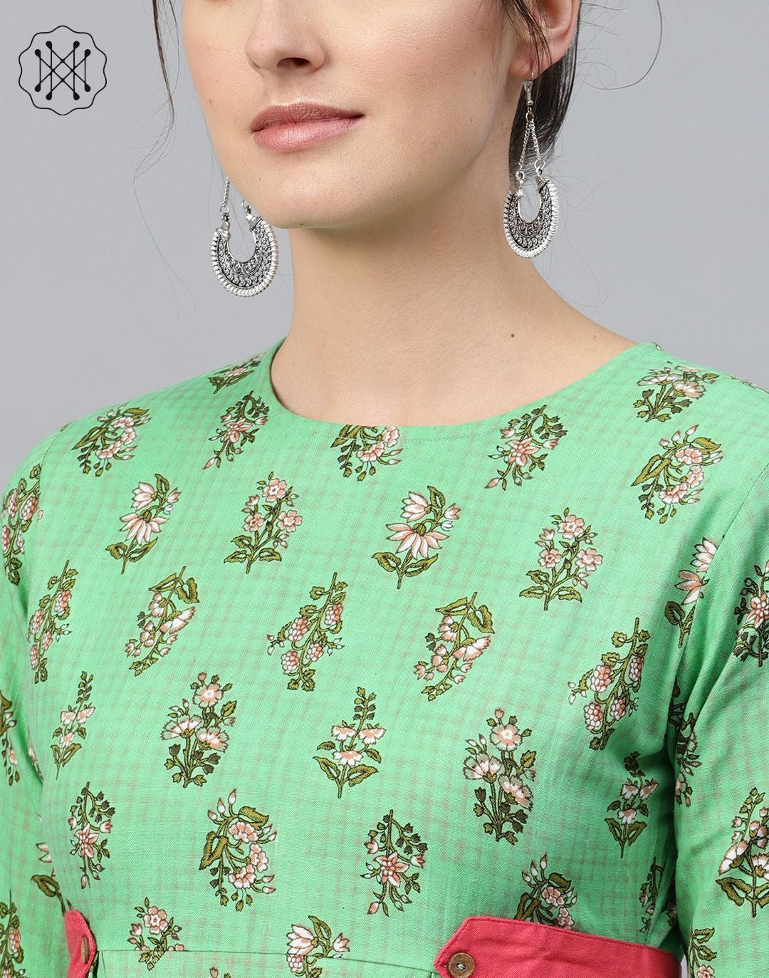 Green Mughal Floral Side Tab Kurta