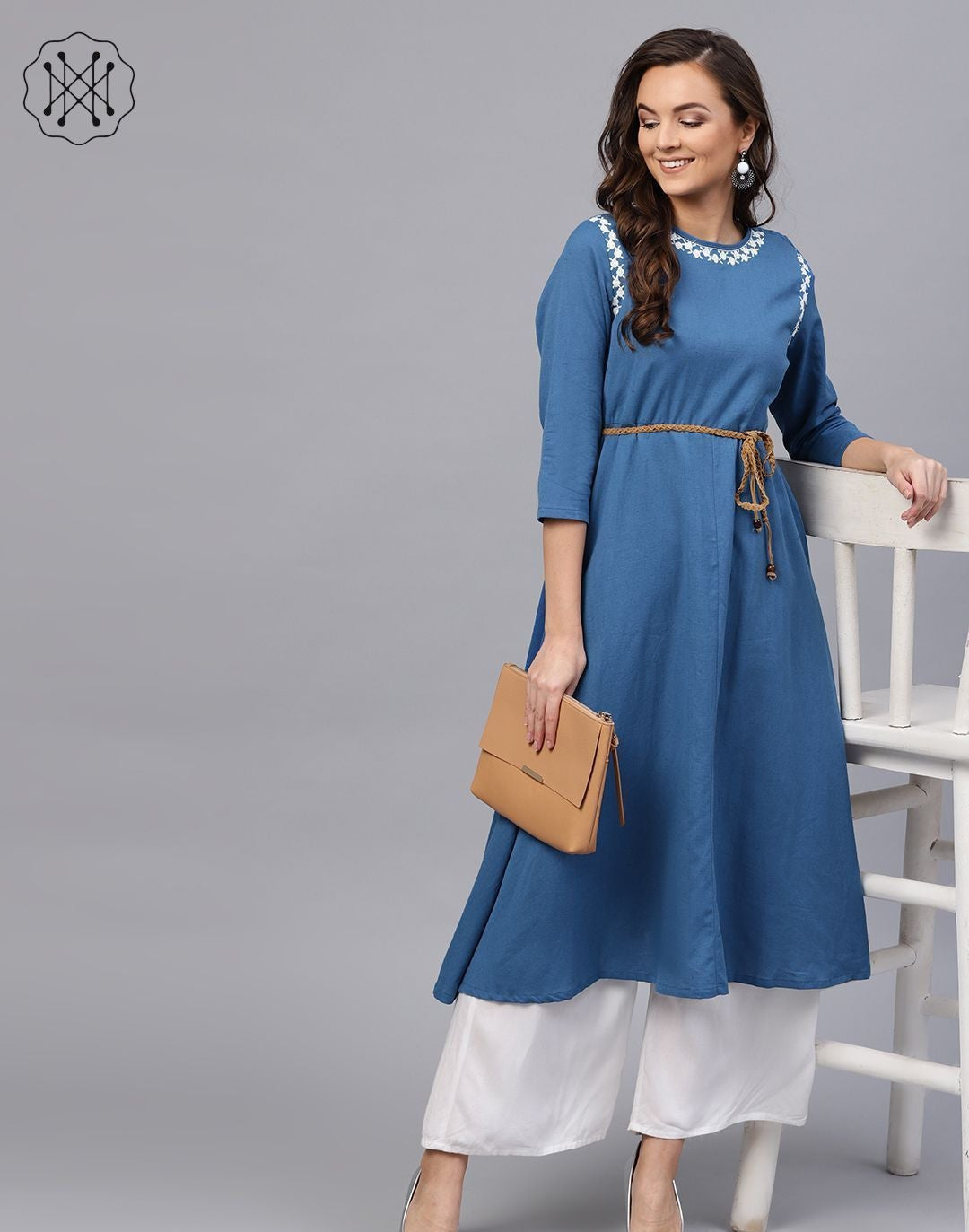 Blue Embroidered Belted Kurta