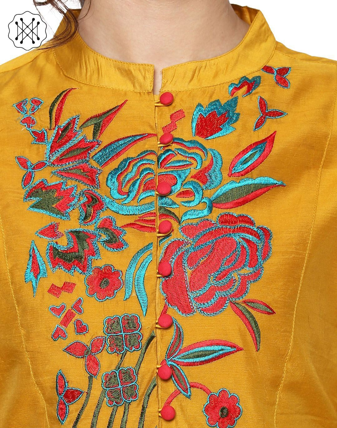 Mustard Embroidered Front & Side Slit Kurta