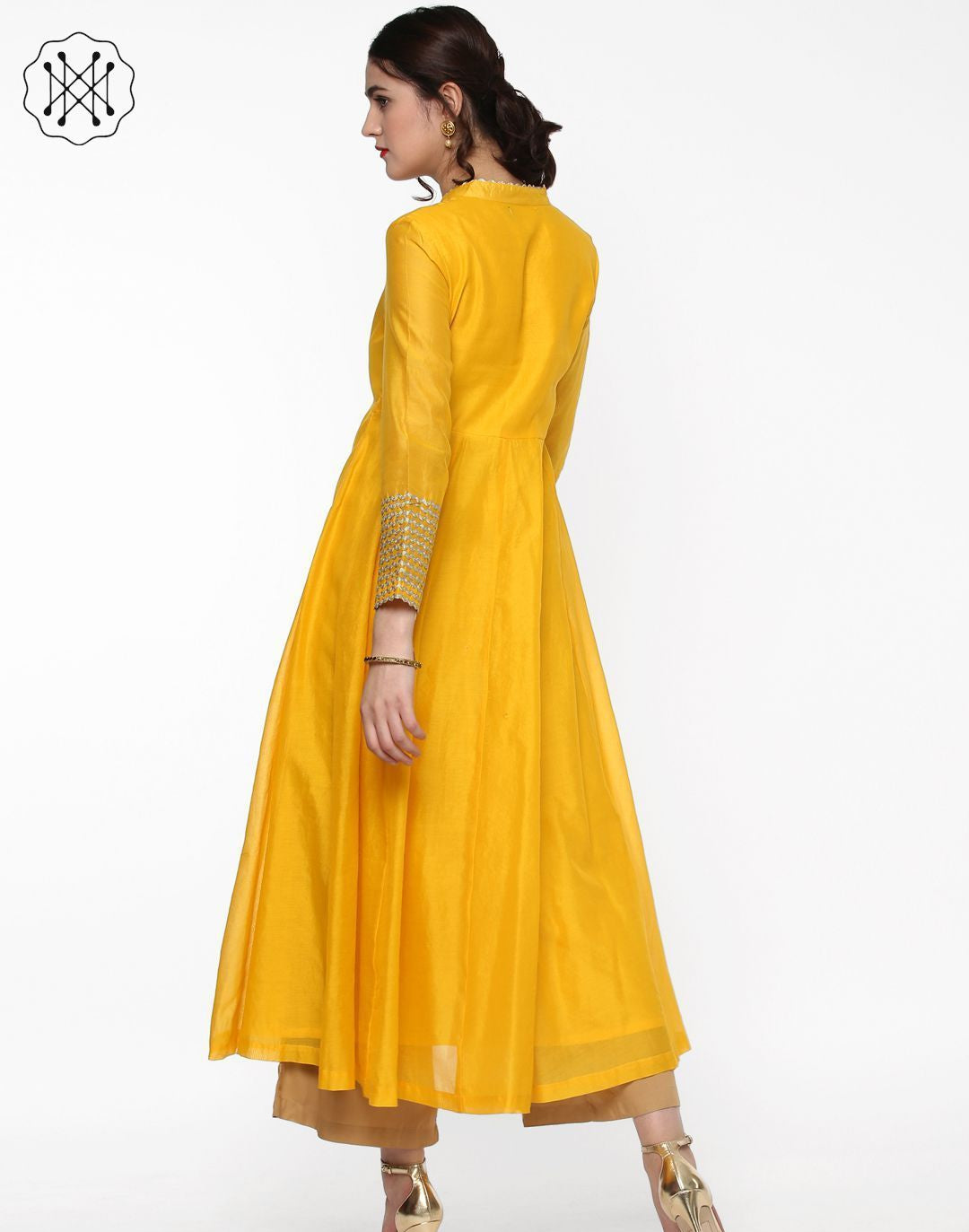 Yellow Anarkali Kurta With Gota Lace On Cuff