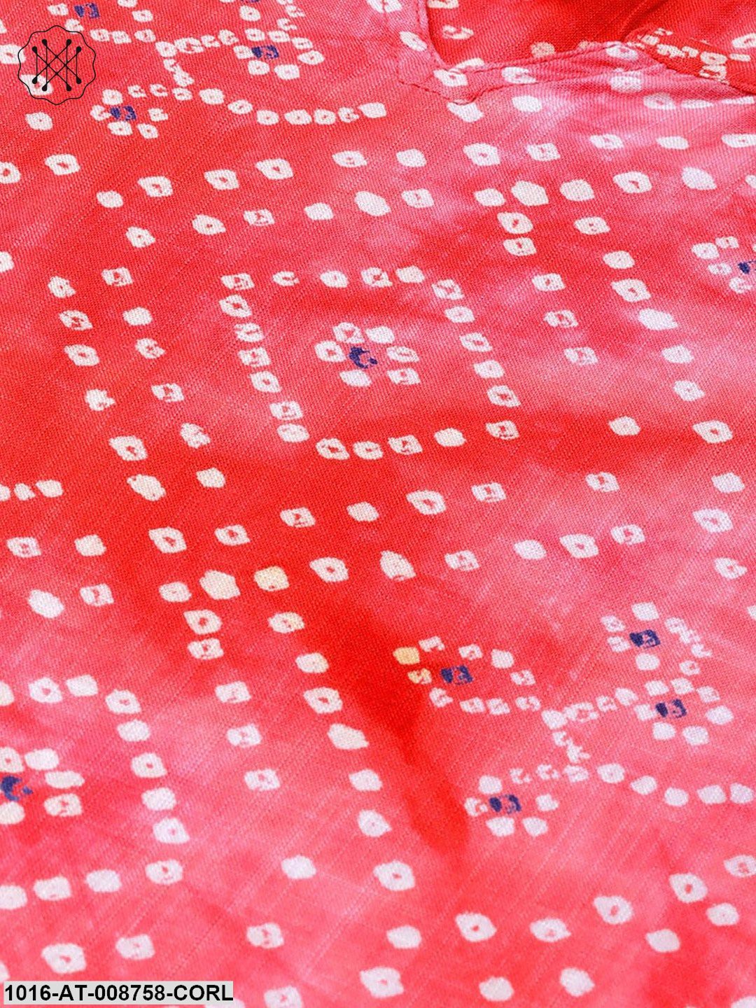 Coral Pink bandhani Printed straight cotton Kurta