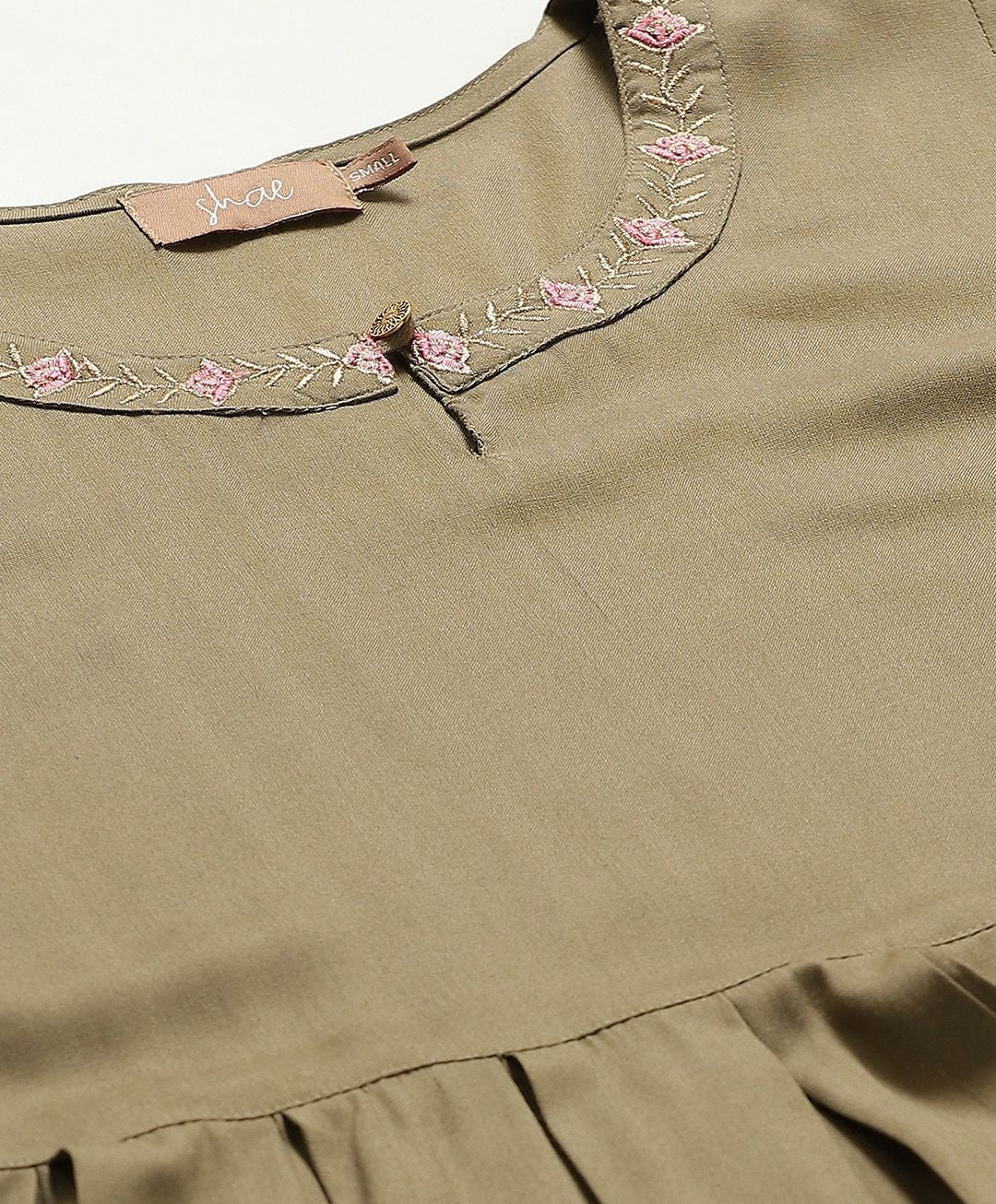 Olive Zari Embroidery Slit Kurta with Pants