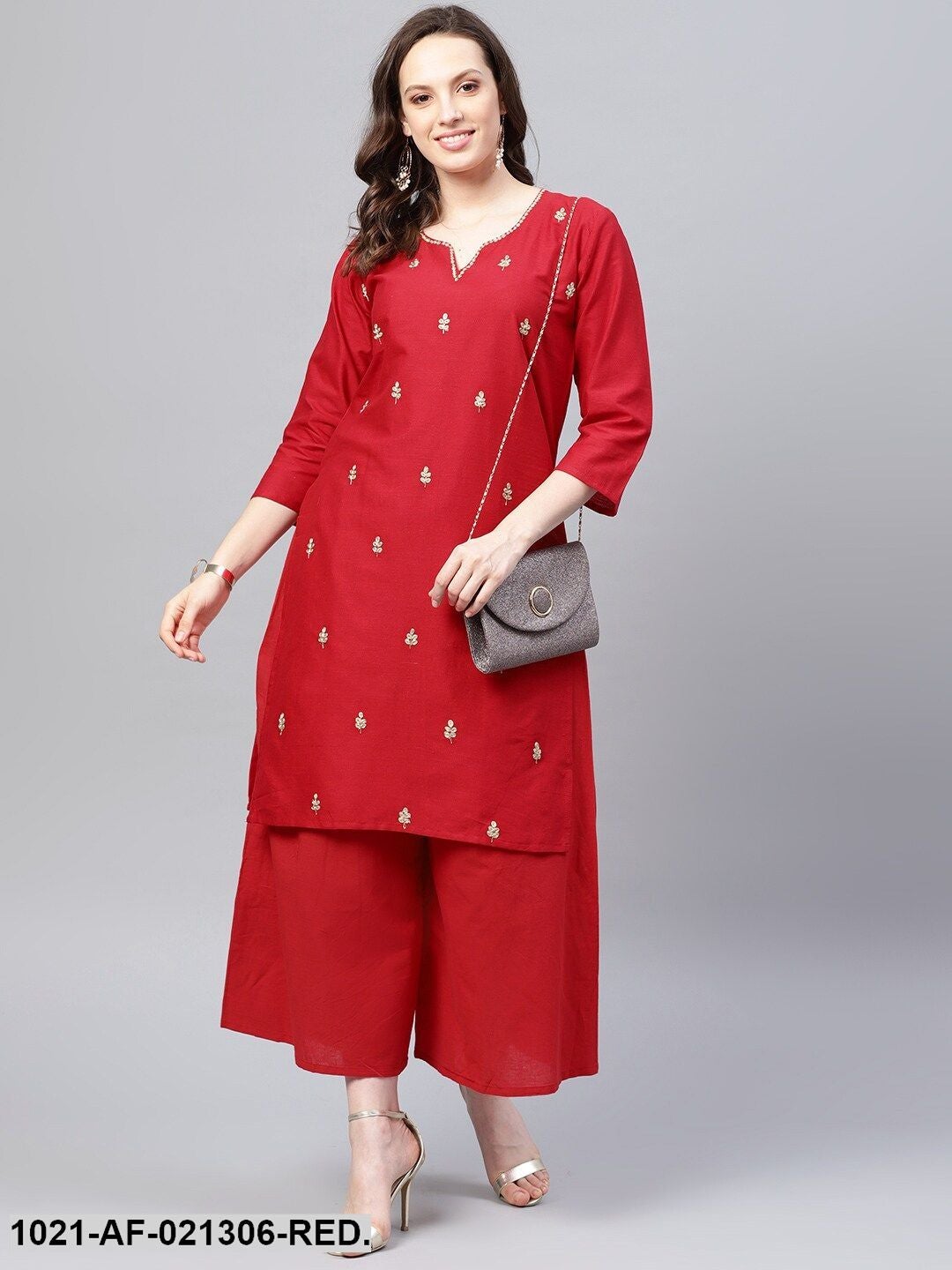 Red Embroidered Kurta with Palazzos