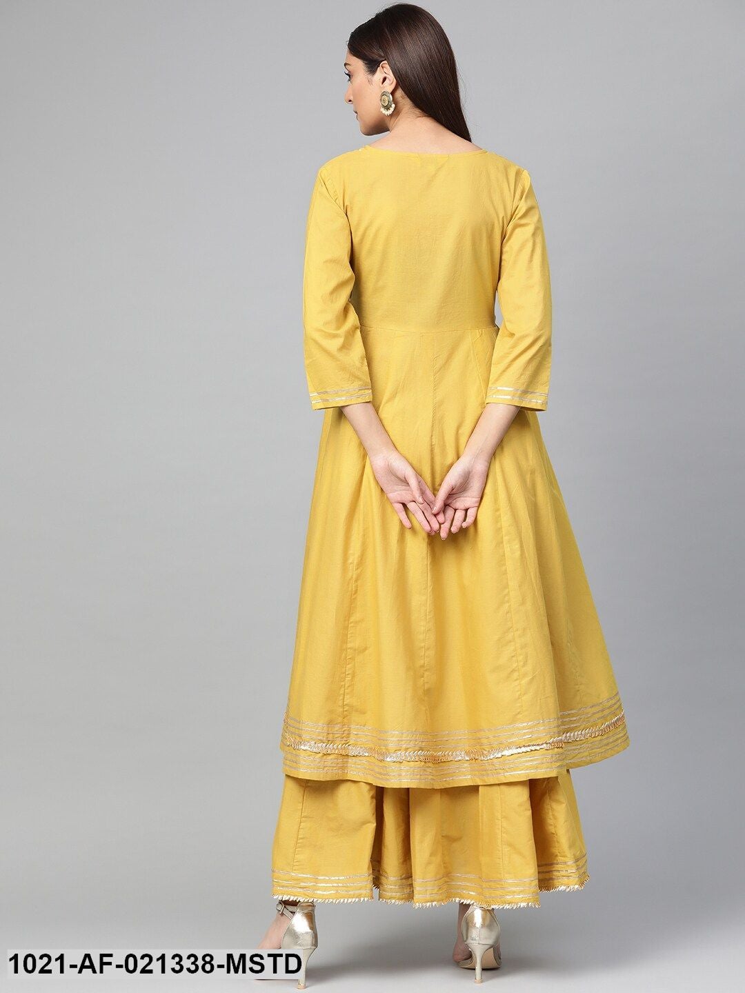 Mustard Yellow Solid Gotta Patti Work Angrakha Kurta with Skirt