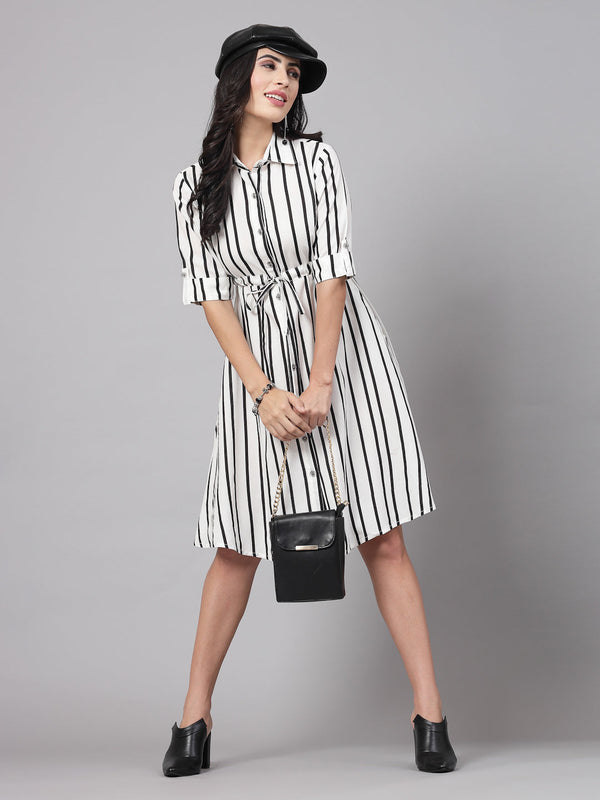 3/4 sleeves & Shirt CollorRayon Stripes Print Dress | WomensFashionFun.com