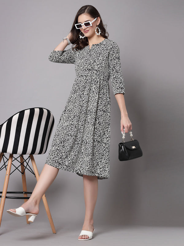 3/4 sleeves & Notch Neck Rayon Floral Print Dress | WomensFashionFun.com