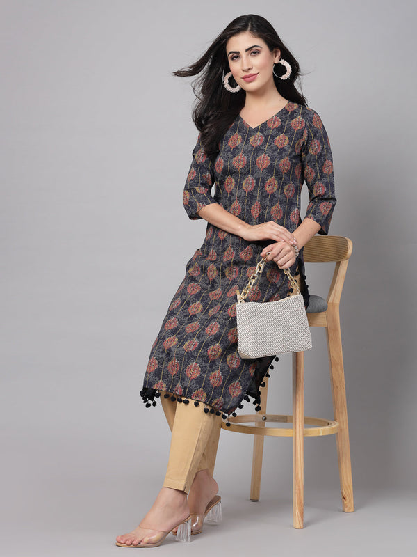 3/4 sleeves & v-neck Cotton Self design kurta | WomensFashionFun.com