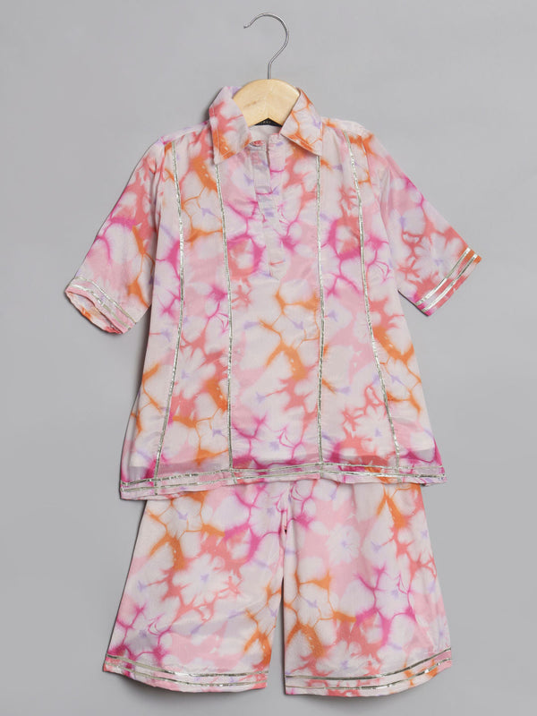 A Line Style Chinnon Fabric Peach Color Kurti With Palazzo | WomensfashionFun.com
