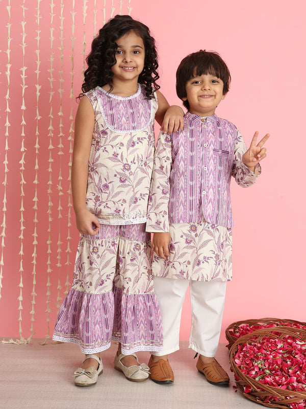 Straight Style Cotton Fabric Purple Color Kurti And Sharara | WomensfashionFun.com