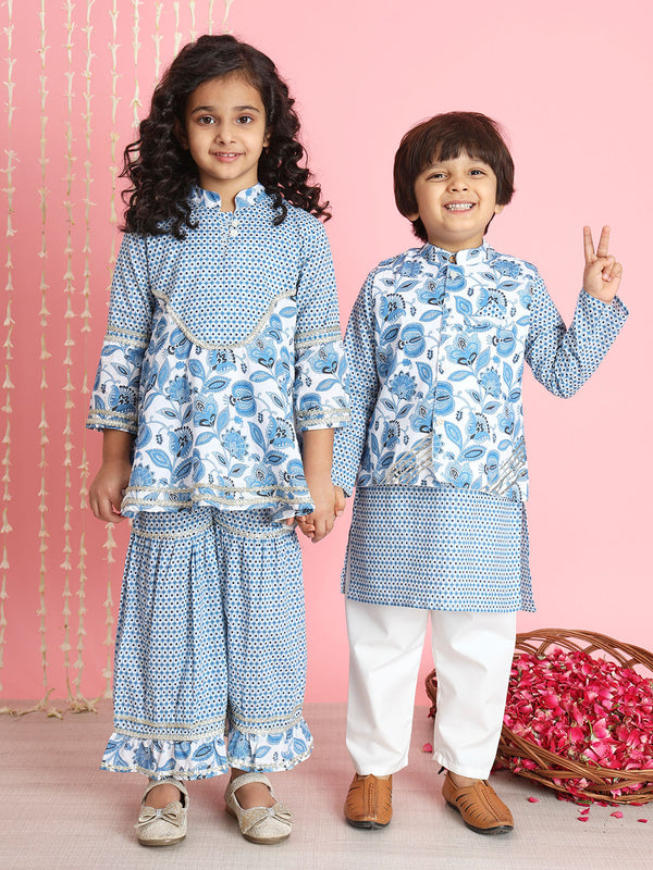 Frock Style Cotton Fabric Blue Color Kurti And Sharara | WomensfashionFun.com