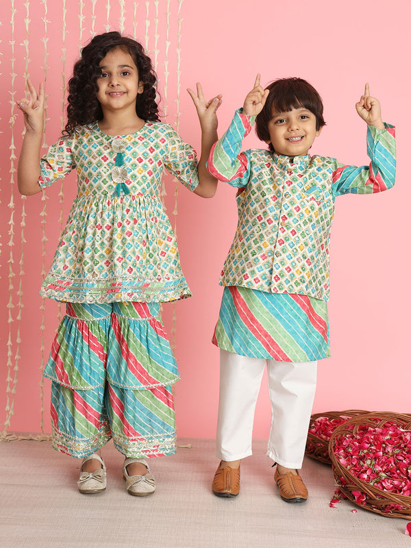Frock Style Cotton Fabric Green Color Kurti And Sharara | WomensfashionFun.com