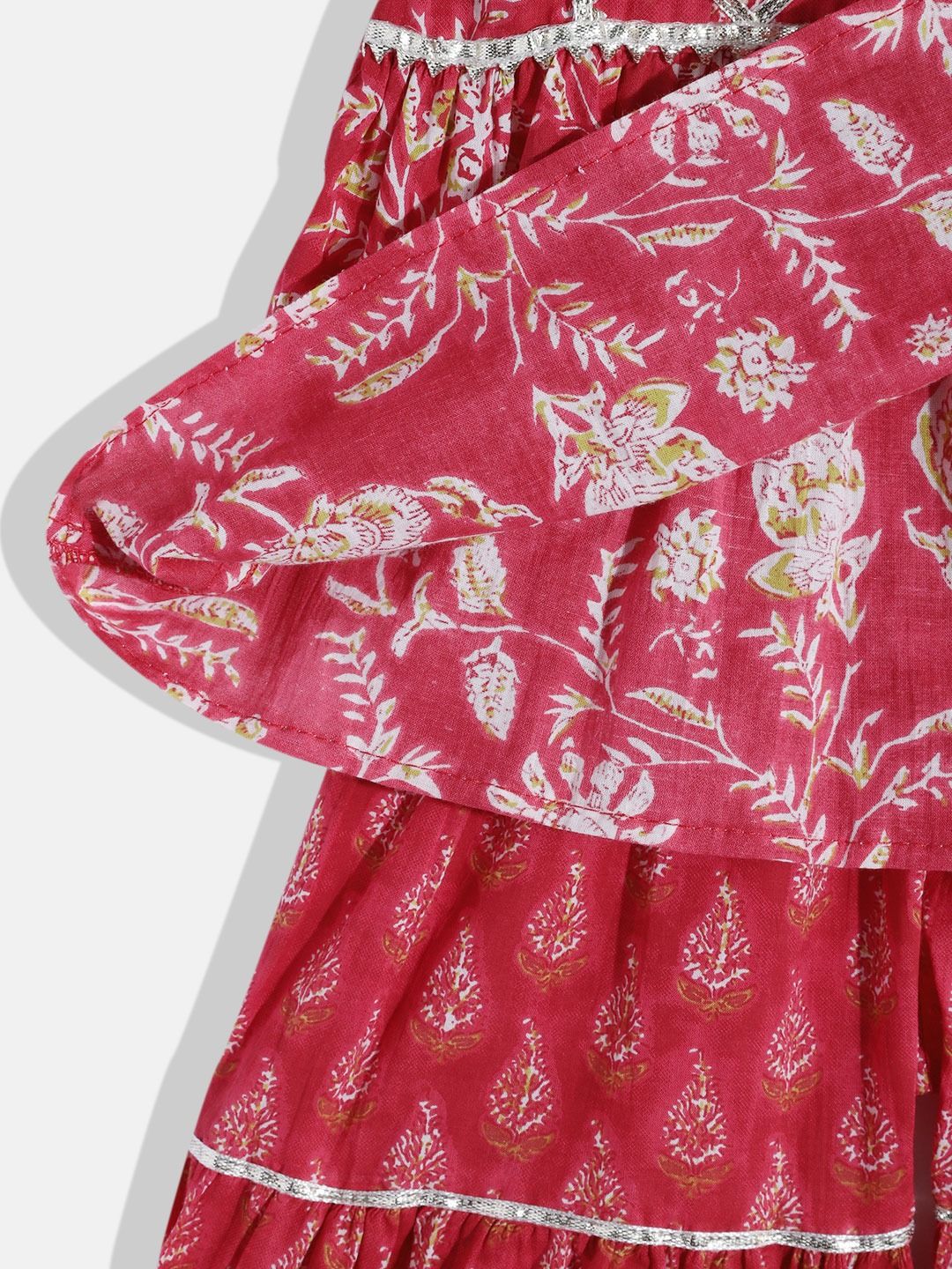 Frock Style Cotton Fabric Red Color Printed Kurta And Sharara With Dupatta