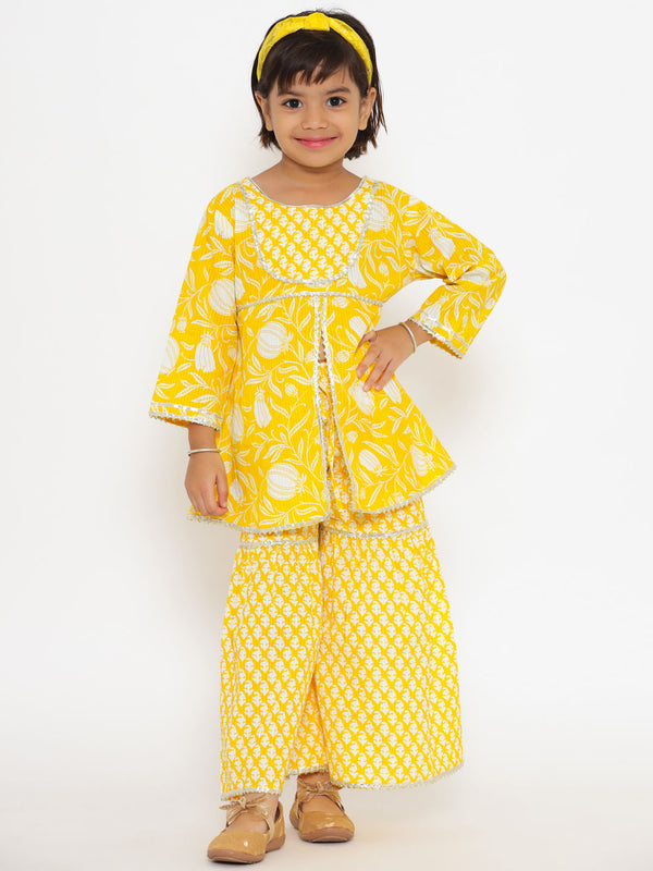 A Line Yellow Color Cotton Kurta With Sharara | WomensfashionFun.com