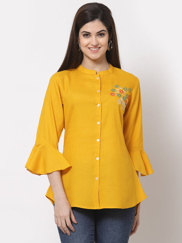 Rayon Embroidered Regular Top (Yellow) | WomensFashionFun.com