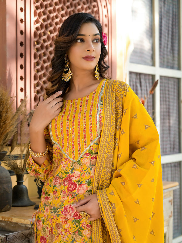 Women Yellow Chanderi Silk Kurta Set With Dupatta | WomensFashionFun