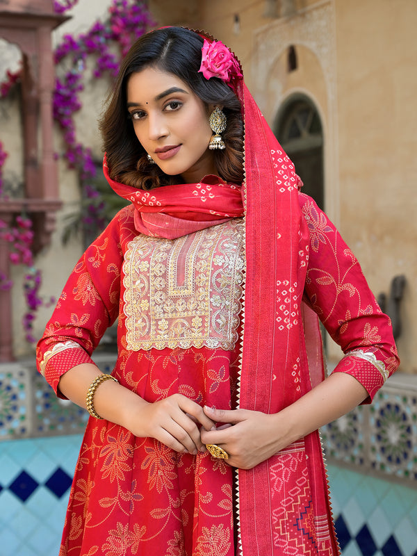 Women Red Silk Blend Kurta Set With Dupatta | WomensFashionFun