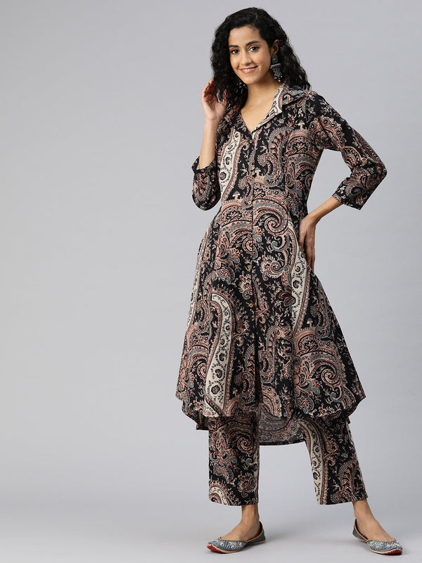 A Line Style Cotton Fabric Black Color Co-Ord Set | WomensfashionFun.com