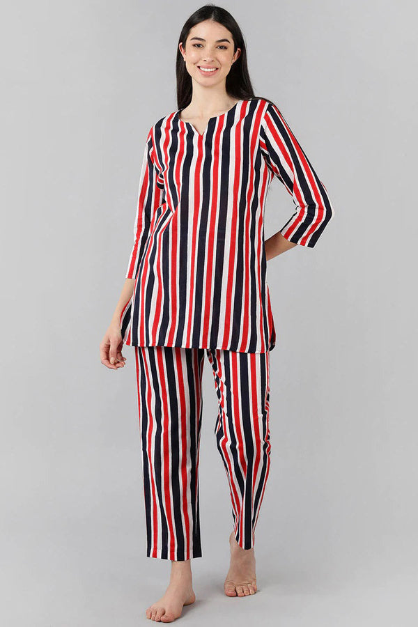 Multi Colour Cotton Striped Night Suit | WomensfashionFun.com