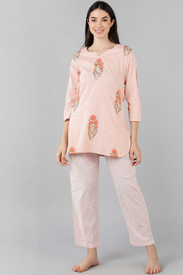 Pink Cotton Striped Night Suit | WomensfashionFun.com