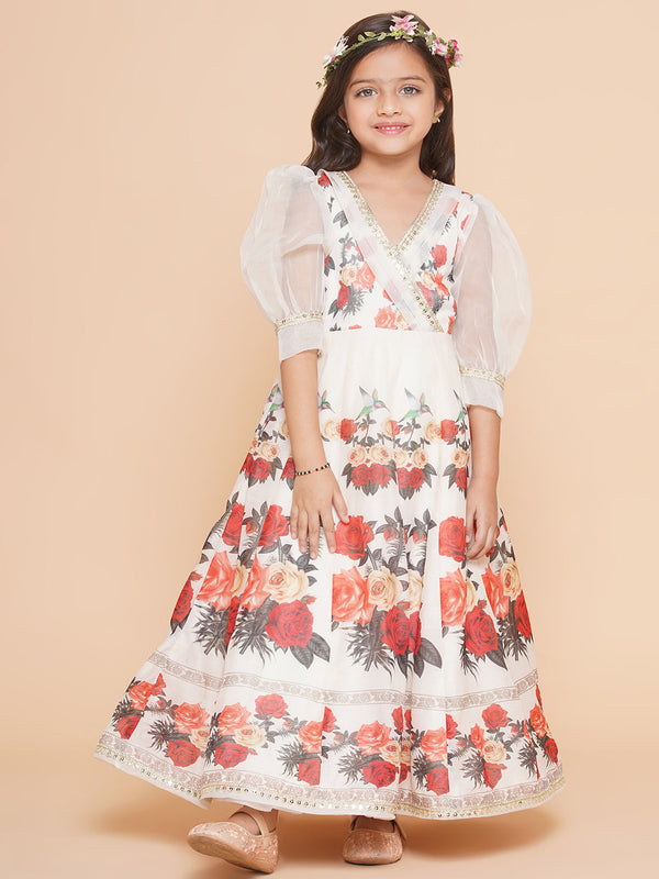 Girls Beige digital printed Maxi Dress | womensfashionfun