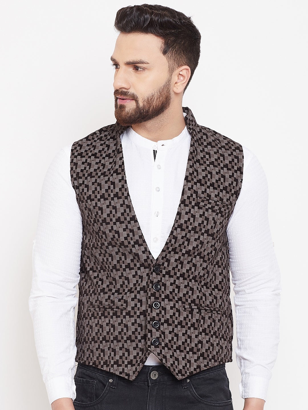 Printed Brown Pure Cotton Waistcoat