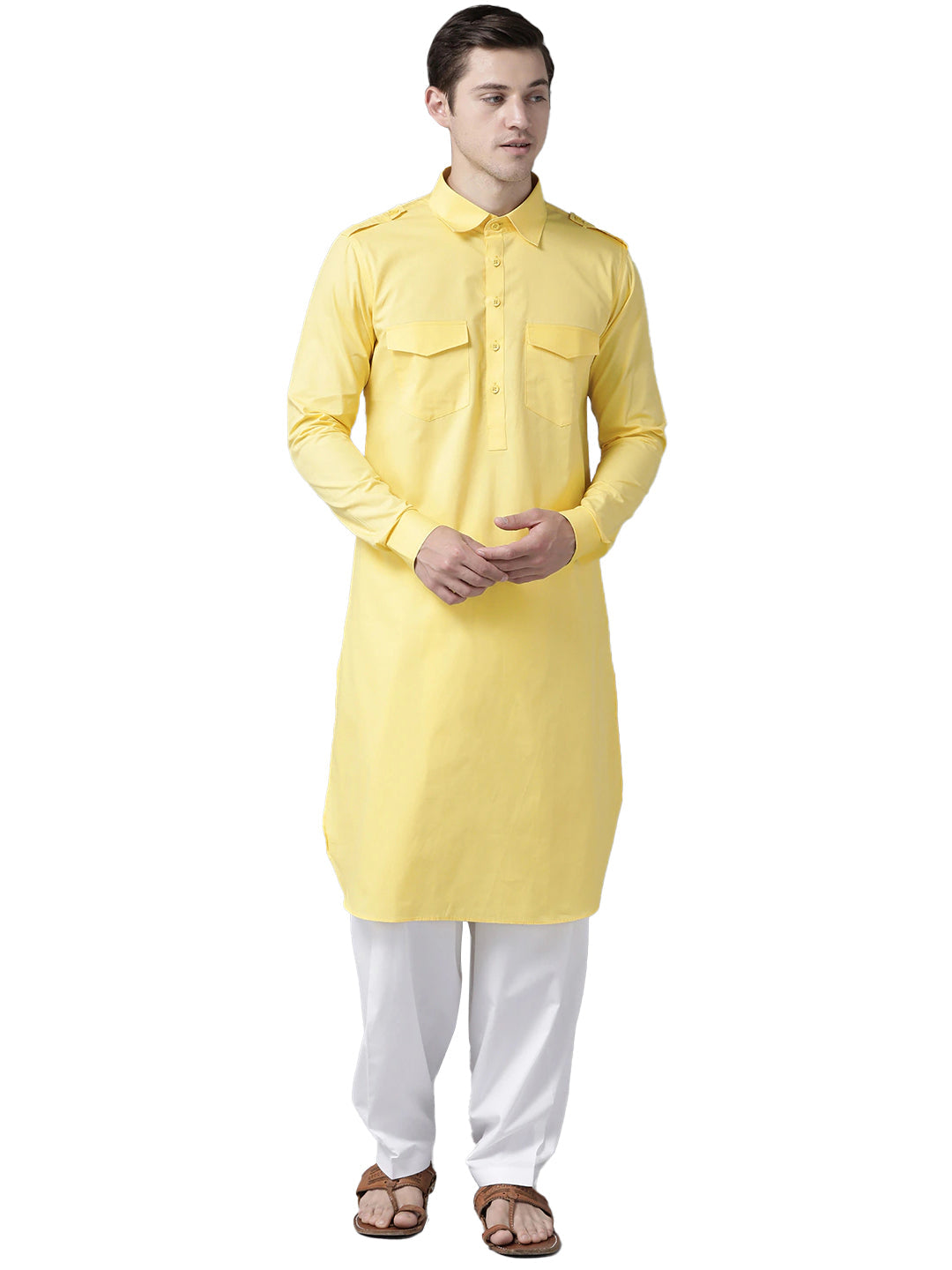 Yellow Pathani Kurta with Salwar