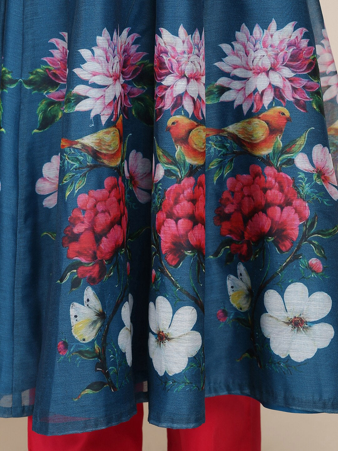 Girls Blue & Fuchsia Floral Printed Pleated Kurta with Trousers & DupattaWomensFashionFun.com
