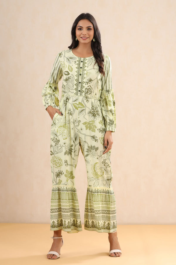 Light Olive Rayon Printed Jumpsuit | WomensFashionFun