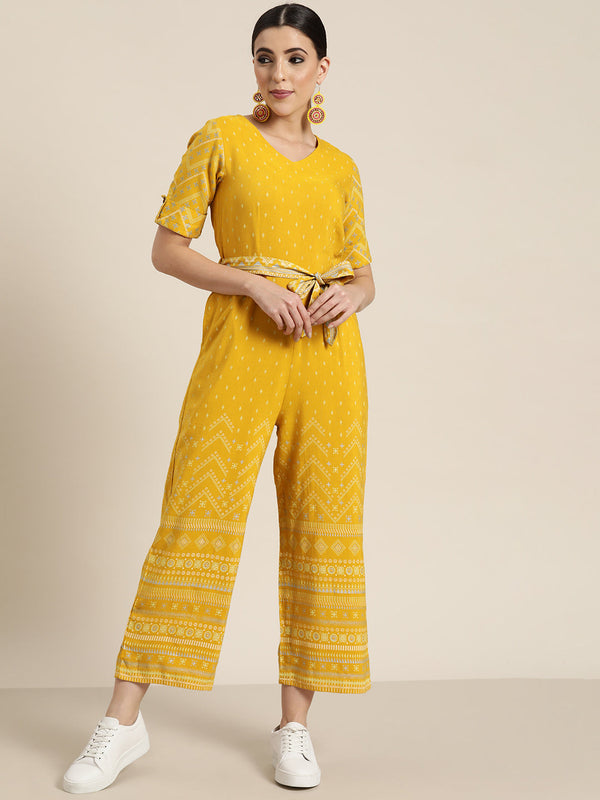 Mustard Rayon Flex Printed Jumpsuit | WomensFashionFun