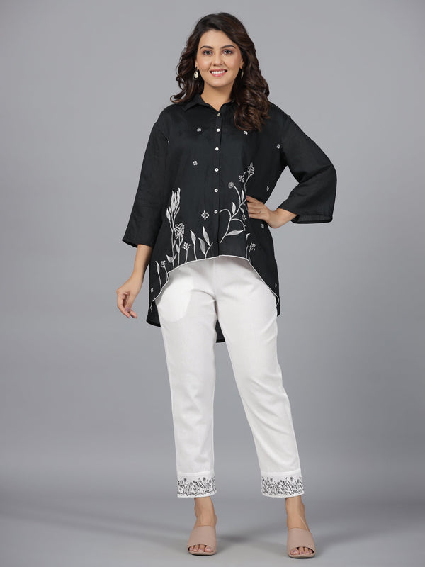 Black Fuchsia Chanderi Embroidered Clothing Set | WomensFashionFun