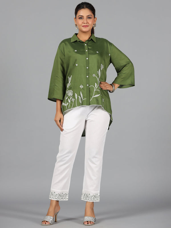 Olive Fuchsia Chanderi Embroidered Clothing Set | WomensFashionFun