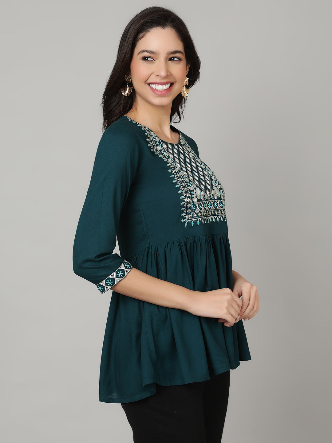 Embroidered Round Neck Pure Cotton  Top