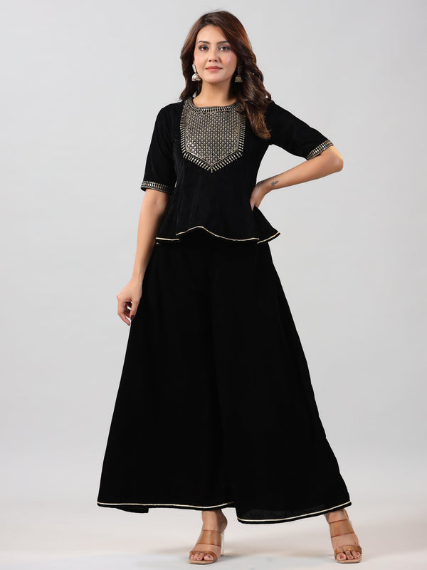 Women Black Velvet Embroidered Clothing Set | WomensFashionFun