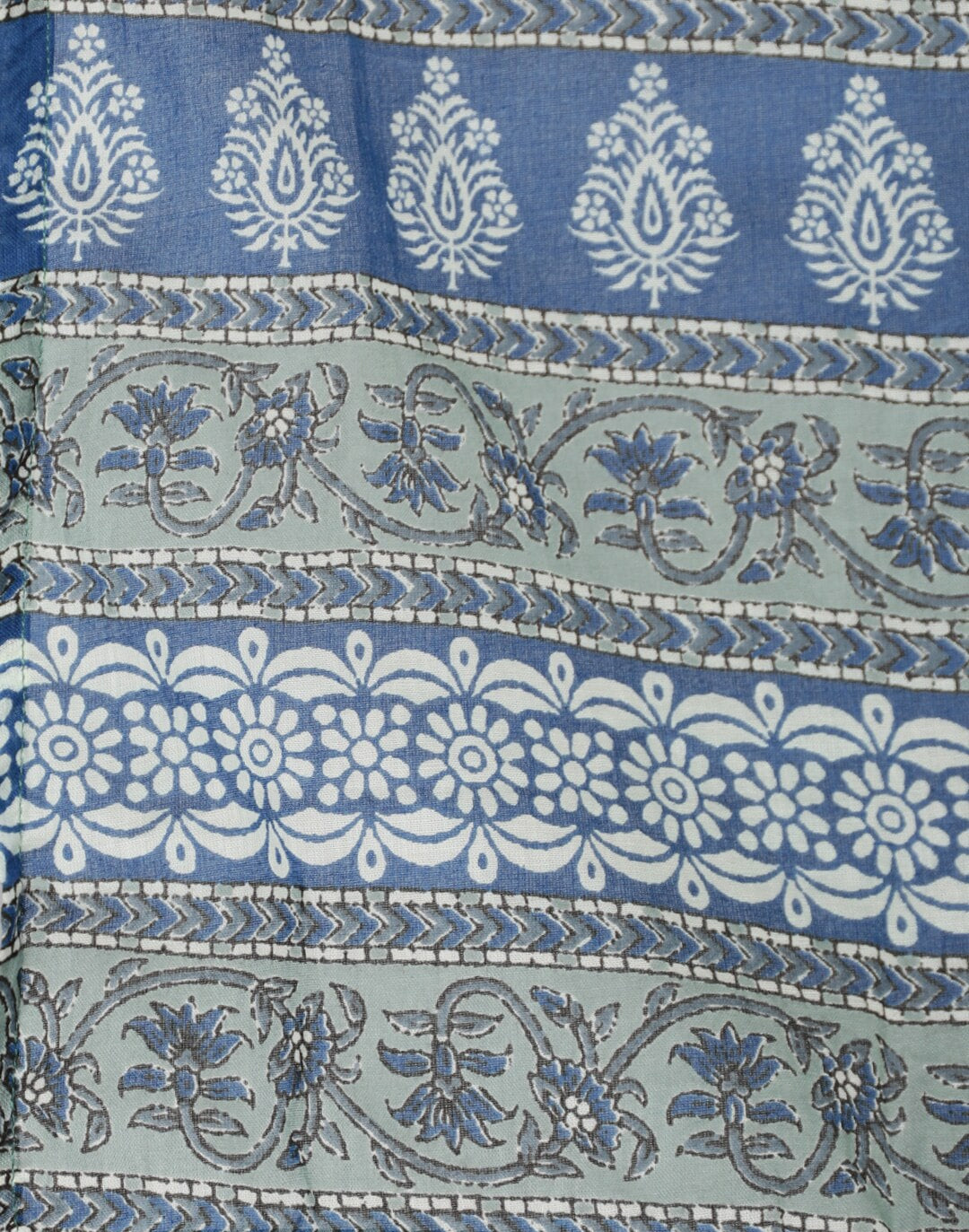 Women Blue & Cream Floral Printed Kurta Set With Trouser & Dupatta