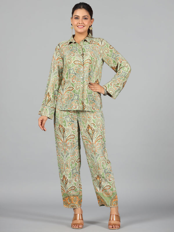 Women Green Kasturi Silk Printed Clothing Set | WomensFashionFun