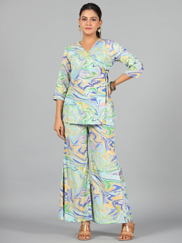 Women Blue Kasturi Silk Printed Clothing Set | WomensFashionFun