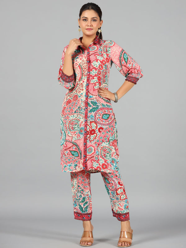Women Beige Kasturi Silk Printed Clothing Set | WomensFashionFun