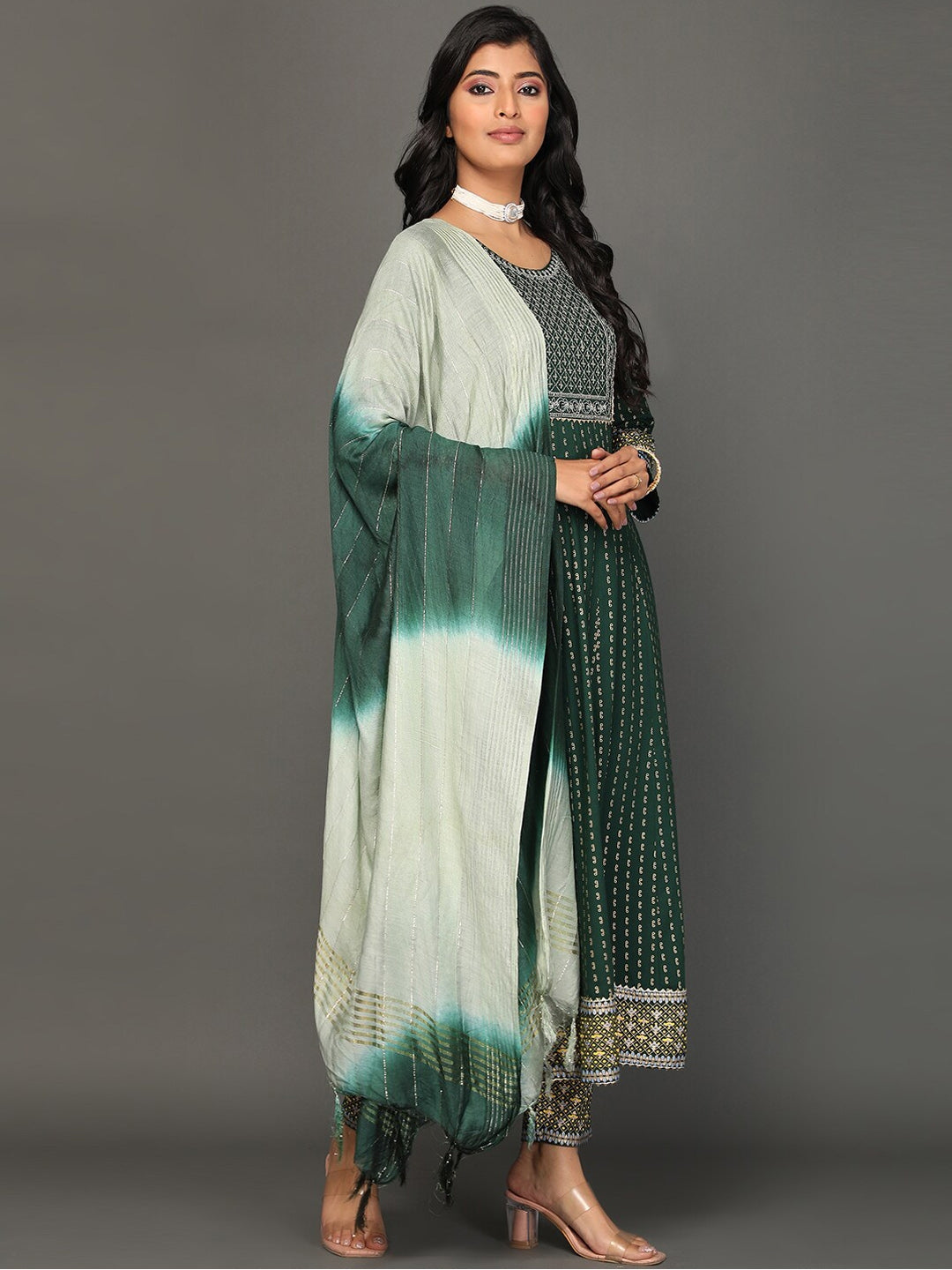 Ethnic Motifs Printed Sequined Zari Kurta with Trousers & Dupatta WomensFashionFun.com