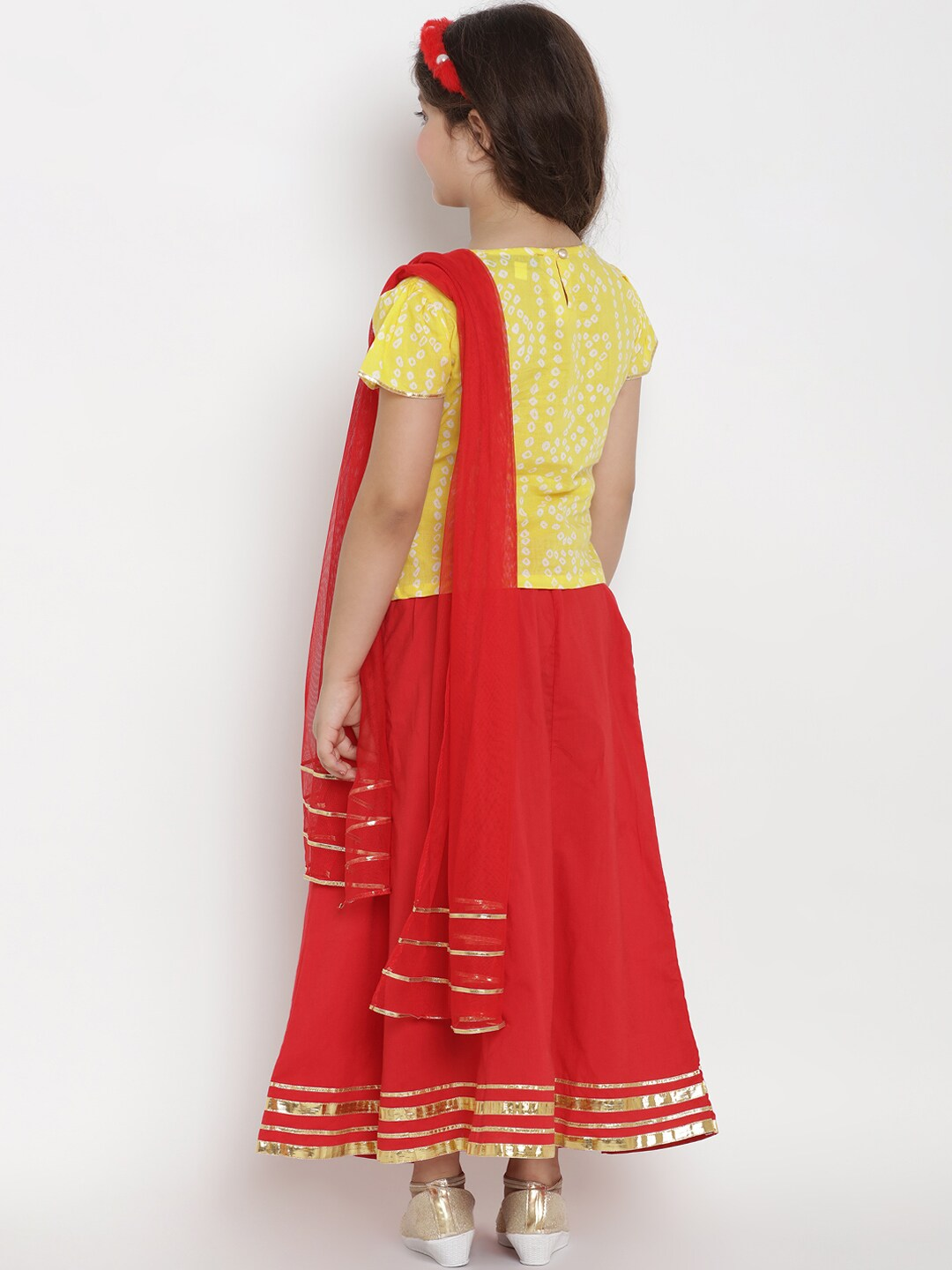 Girls Yellow & Red Printed Ready to Wear Lehenga & Blouse with Dupatta
