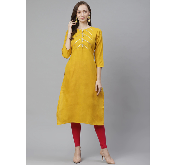 Women's Mustard Yellow Gotta Patti Yoke Design Straight Kurta | WomensFashionFun