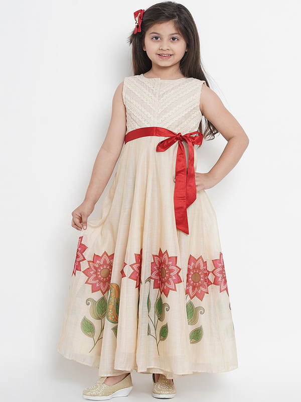 Girls Beige Printed Maxi Dress | WomensFashionFun