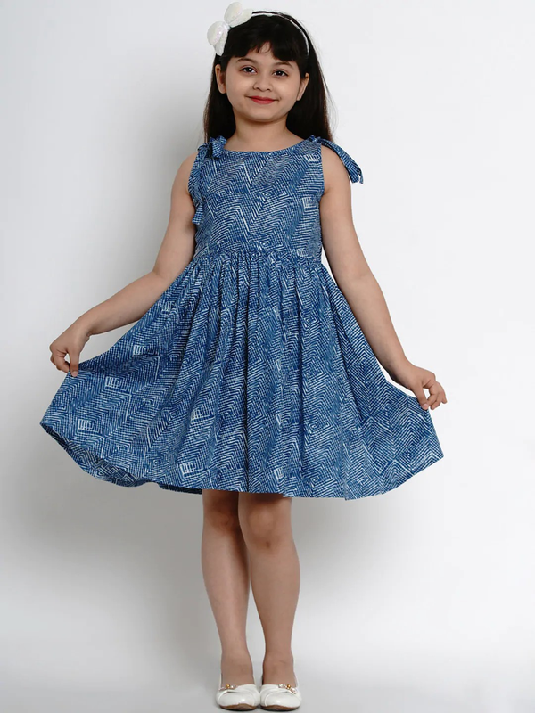 Girls Blue Printed Fit and Flare Dress | WomensFashionFun