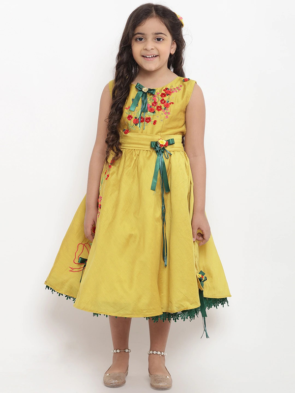 Girls Yellow Embellished Fit and Flare Dress | WomensFashionFun