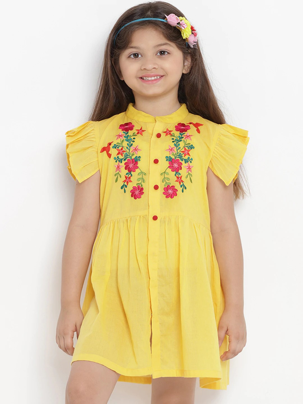 Girls Yellow Solid Shirt Dress | WomensFashionFun