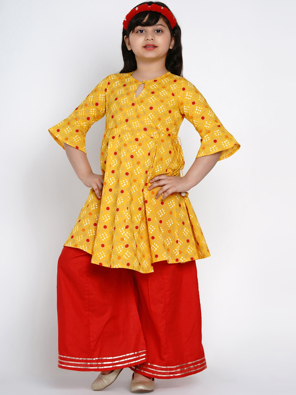 Girls Yellow & Red Printed Kurta with Palazzos | WomensFashionFun