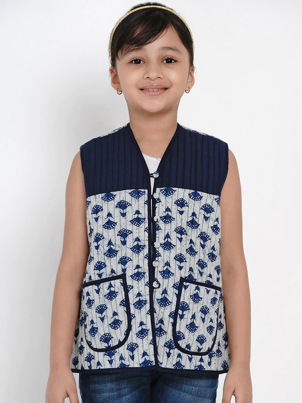 Girls Blue Printed Tailored Jacket | WomensFashionFun