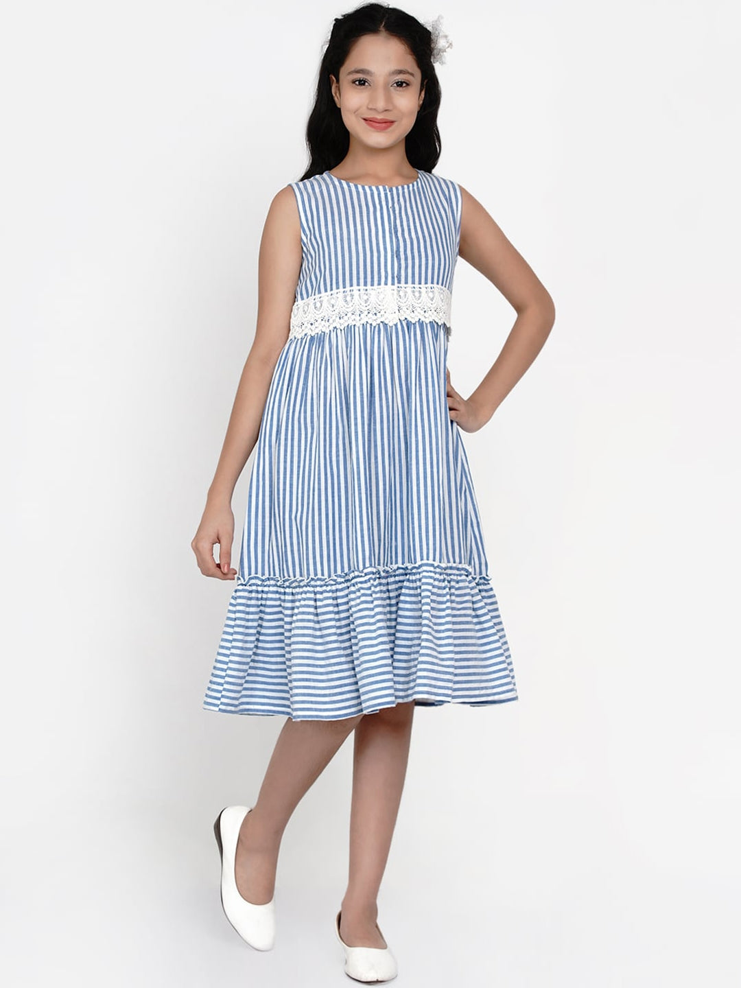 Girls Blue Striped DressWomensFashionFun.com
